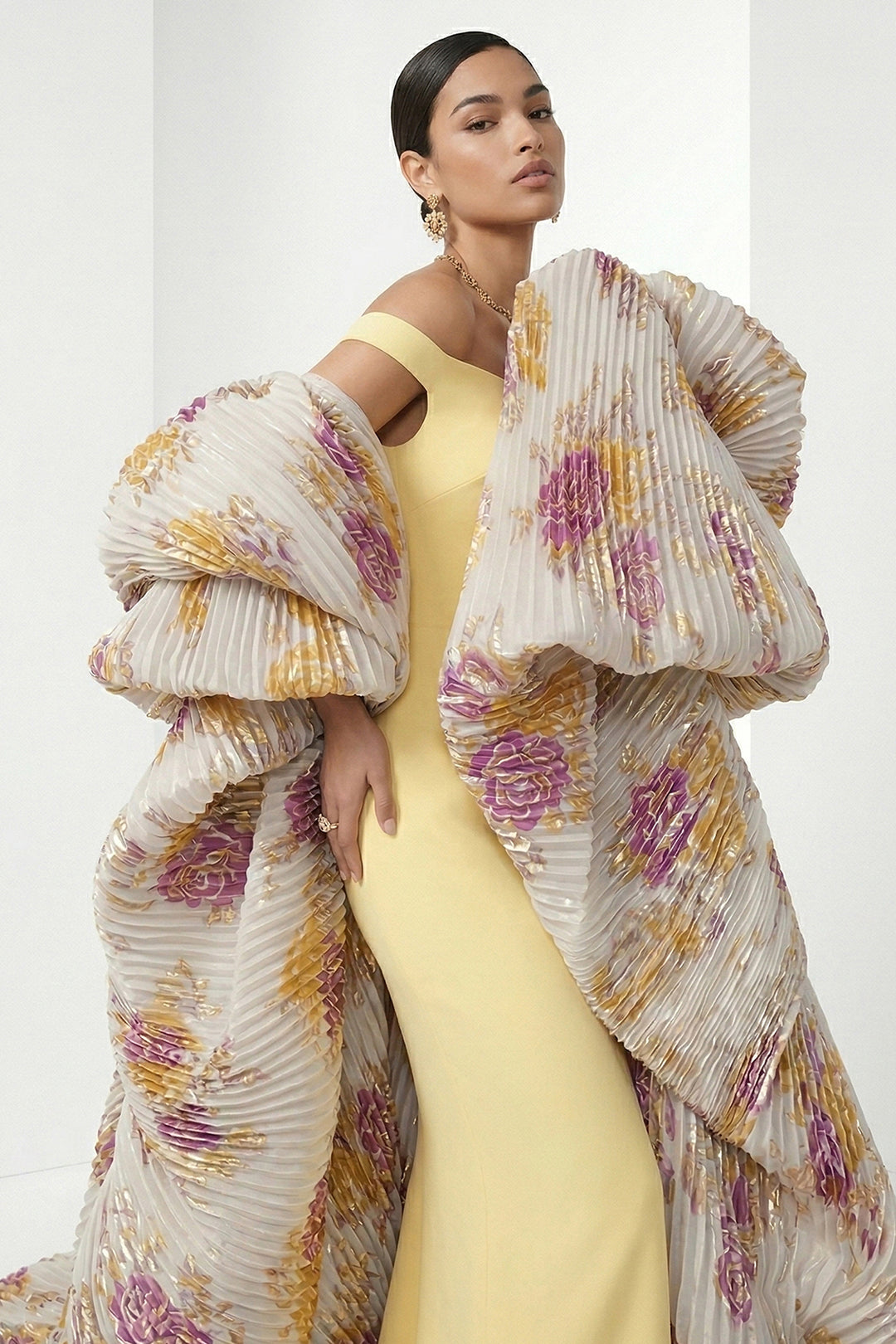 Sculptural Off-The-Shoulder with Column Dress