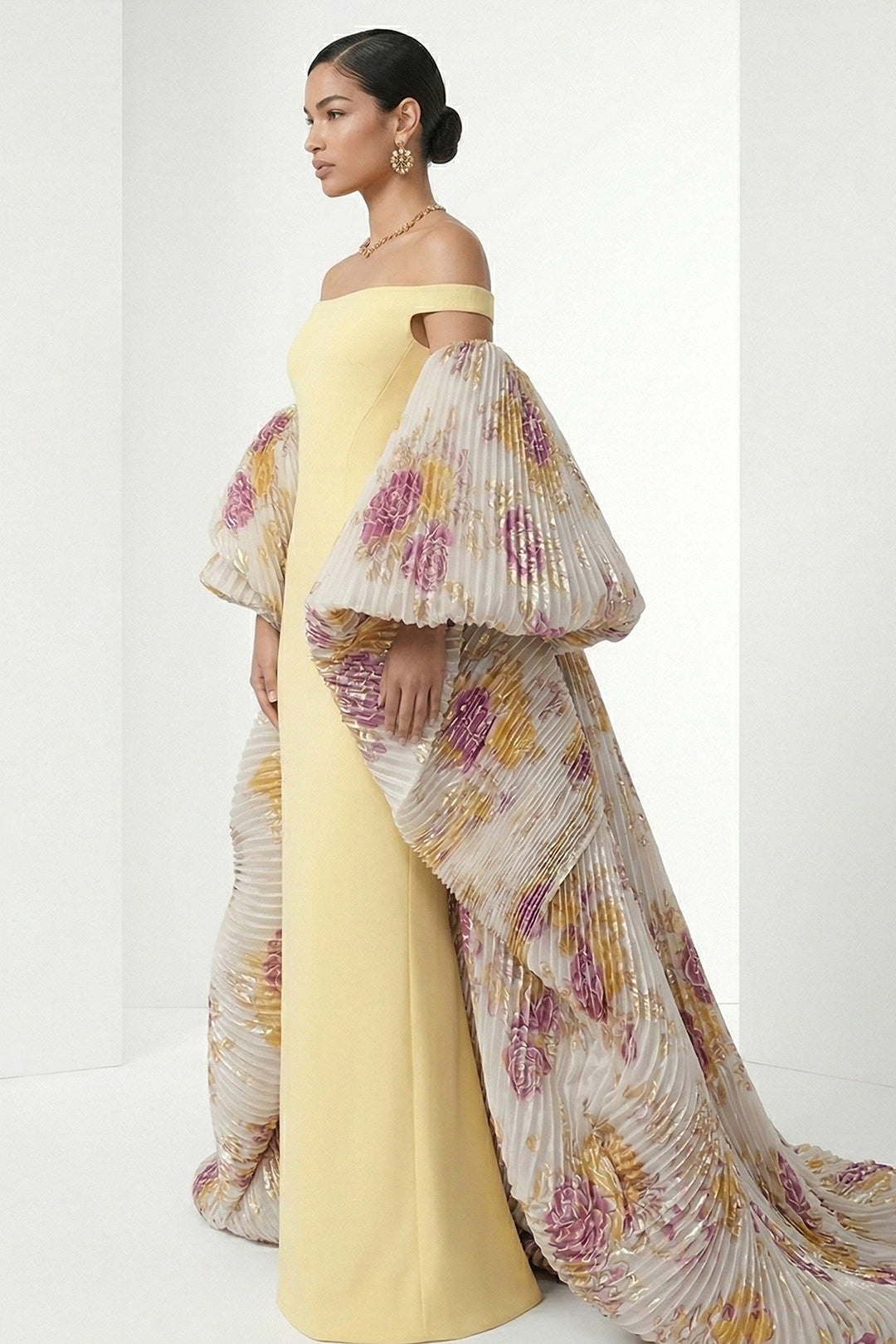 Sculptural Off-The-Shoulder with Column Dress