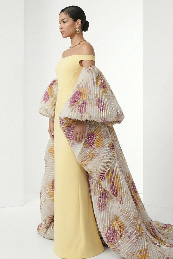Sculptural Off-The-Shoulder with Column Dress
