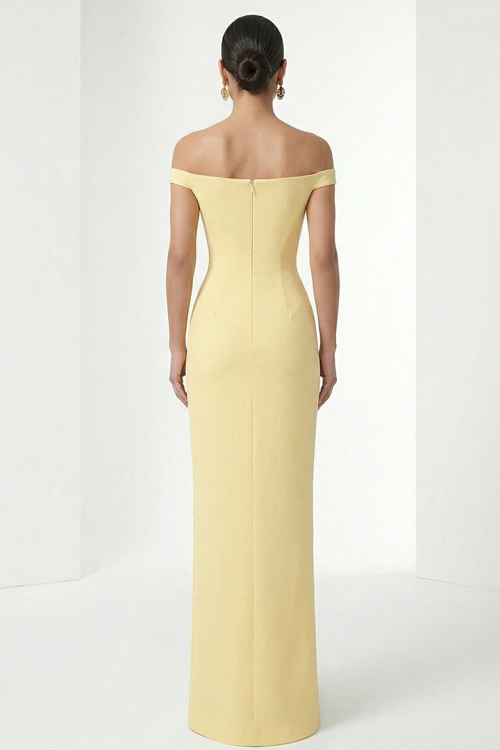 Sculptural Off-The-Shoulder with Column Dress