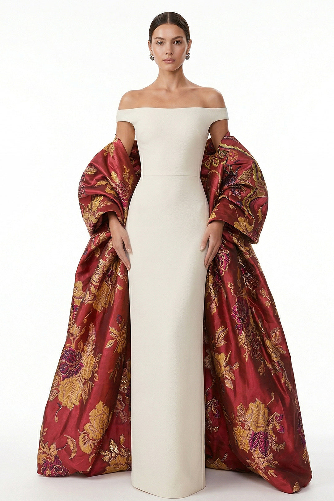 Sculptural Off-The-Shoulder with Column Dress