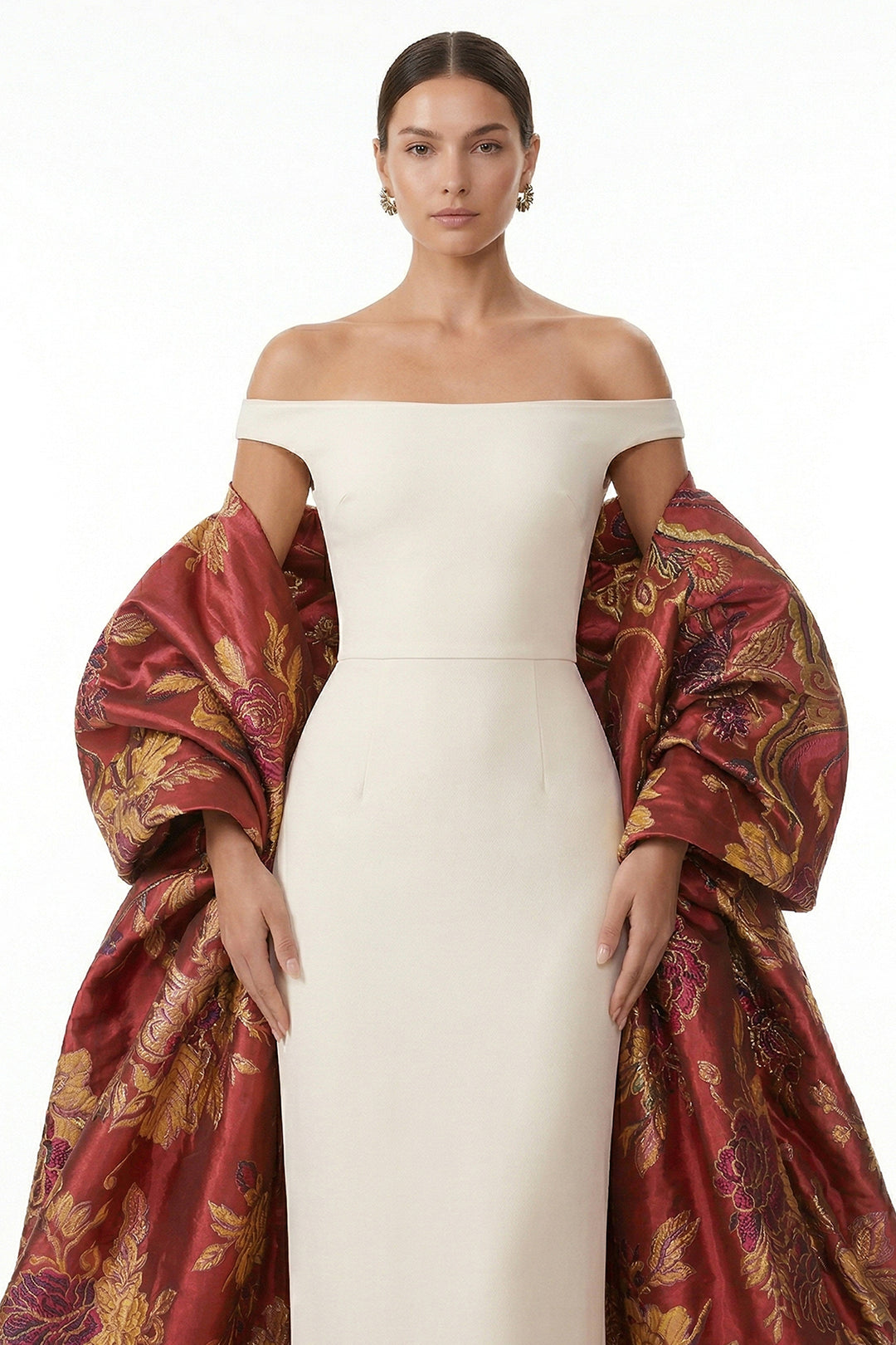 Sculptural Off-The-Shoulder with Column Dress