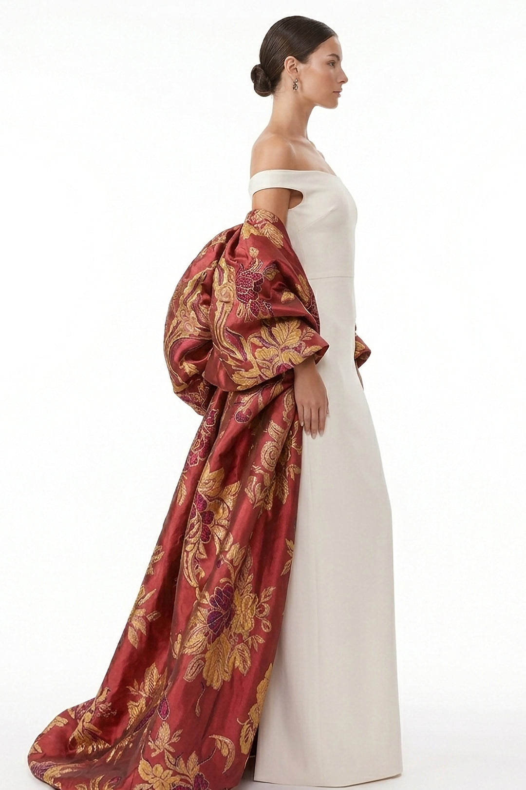 Sculptural Off-The-Shoulder with Column Dress