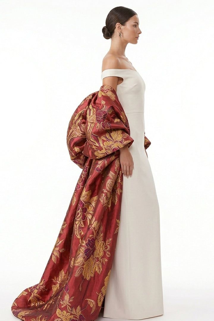 Sculptural Off-The-Shoulder with Column Dress