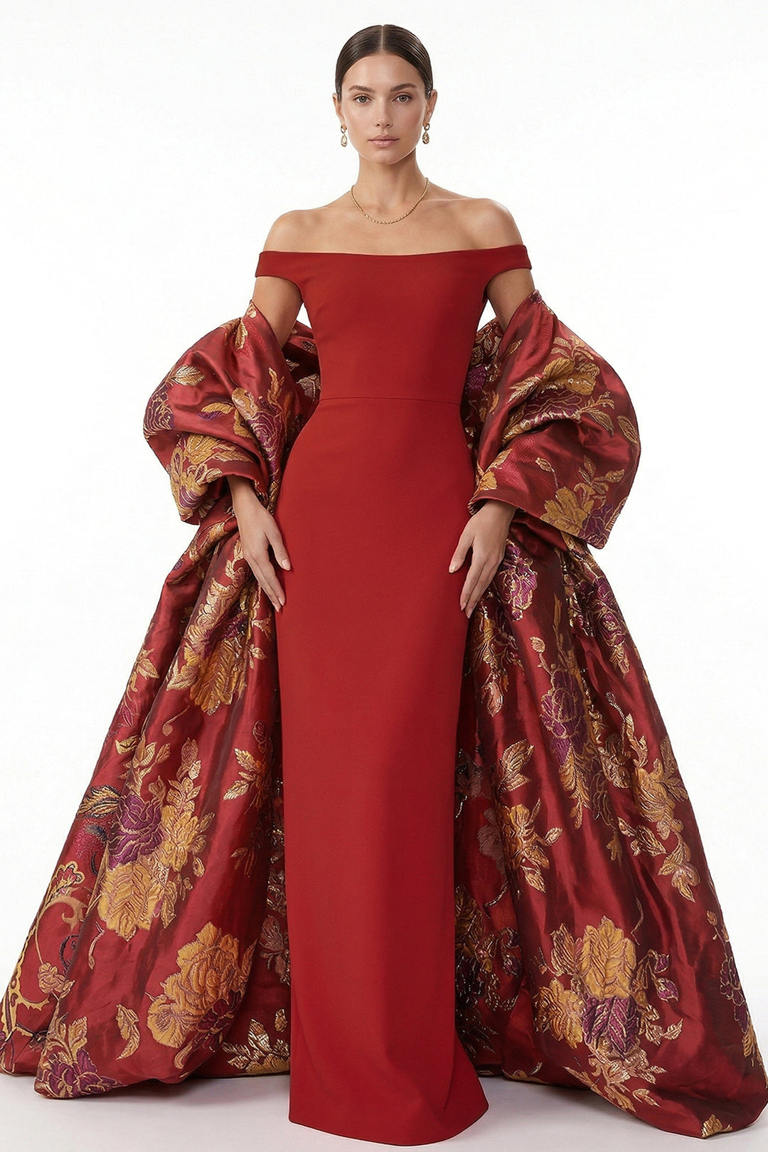 Sculptural Off-The-Shoulder with Column Dress