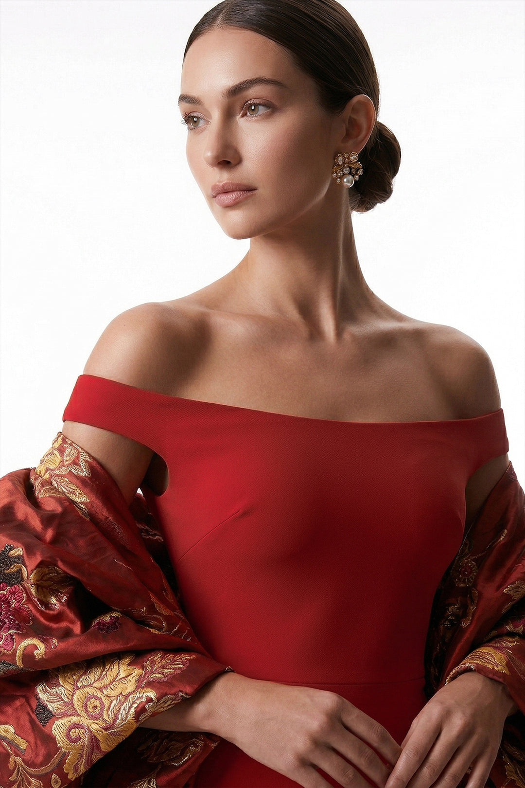 Sculptural Off-The-Shoulder with Column Dress