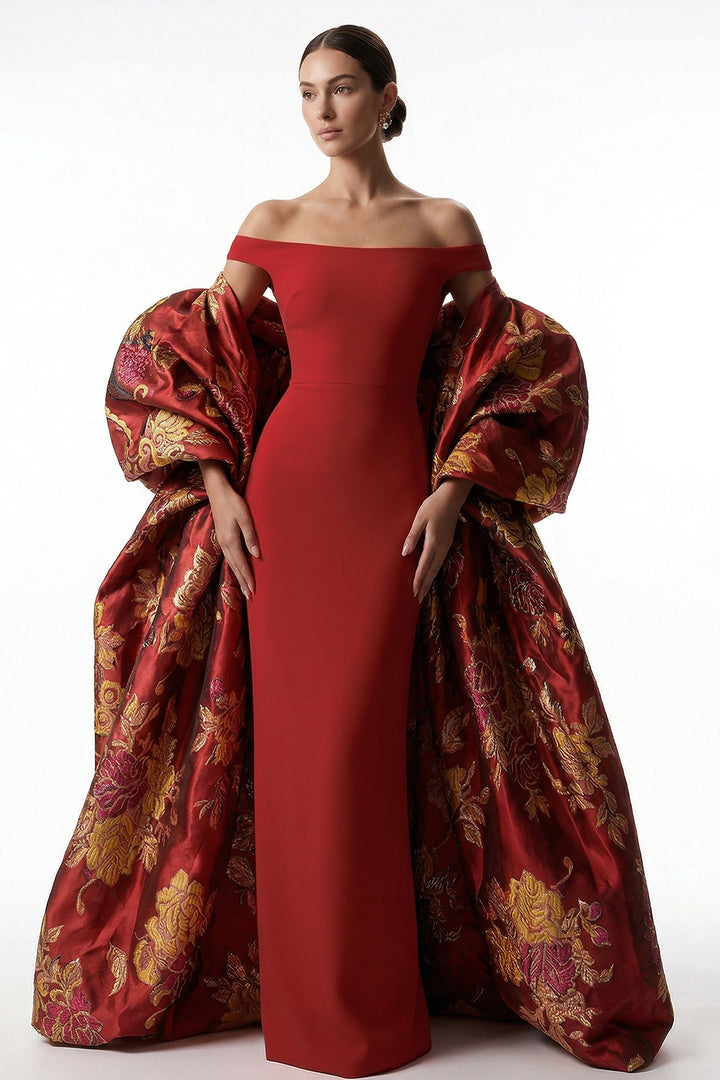 Sculptural Off-The-Shoulder with Column Dress
