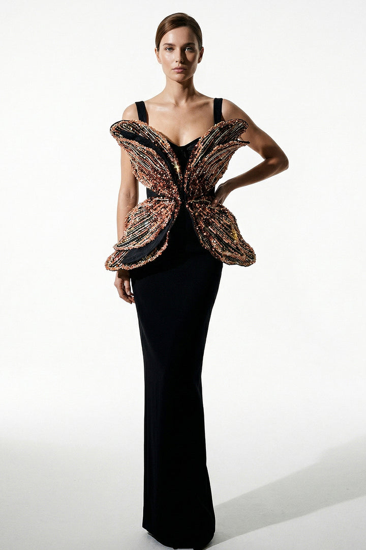 Avant-Garde 3D Sculptural Bodice Column Dress