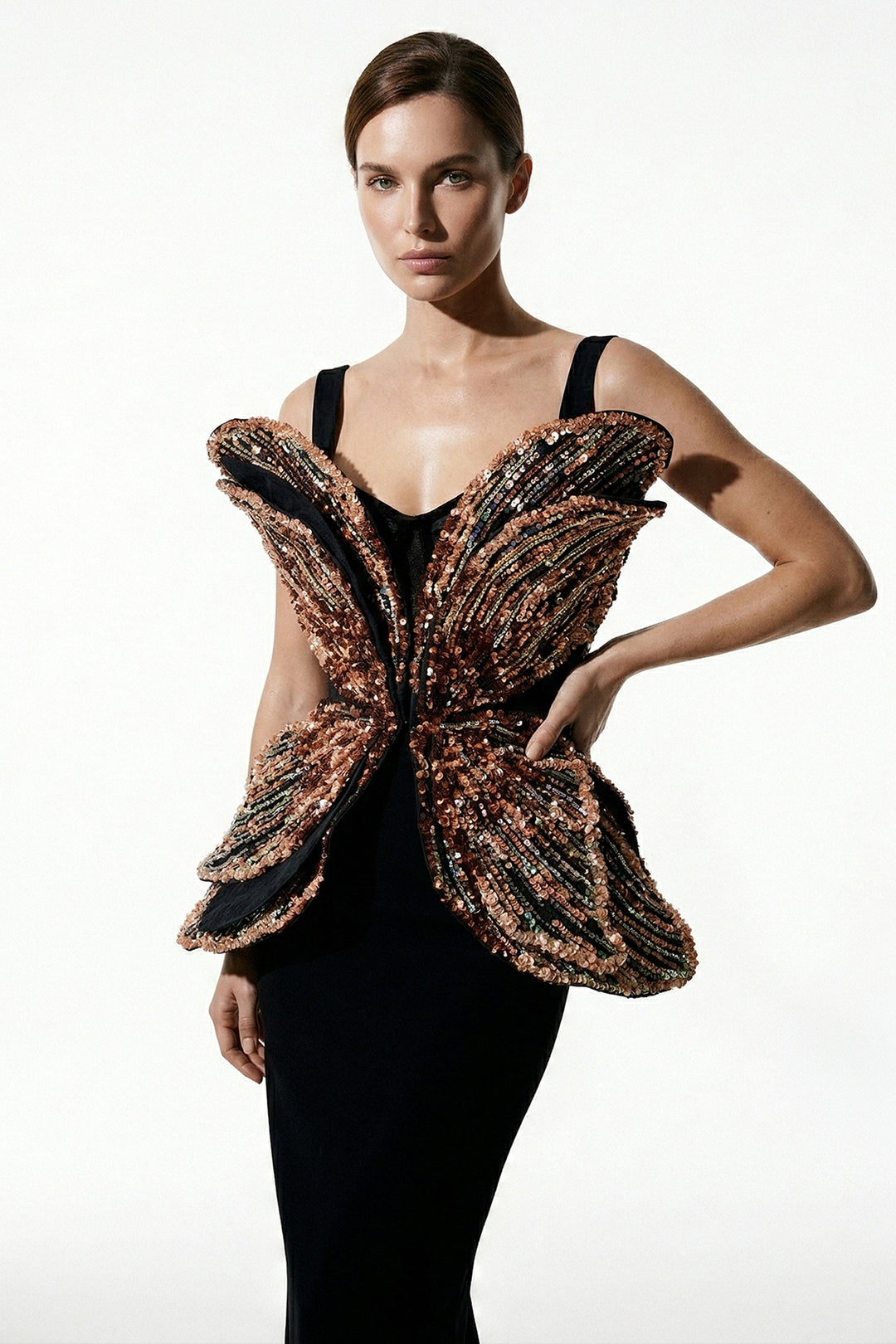 Avant-Garde 3D Sculptural Bodice Column Dress