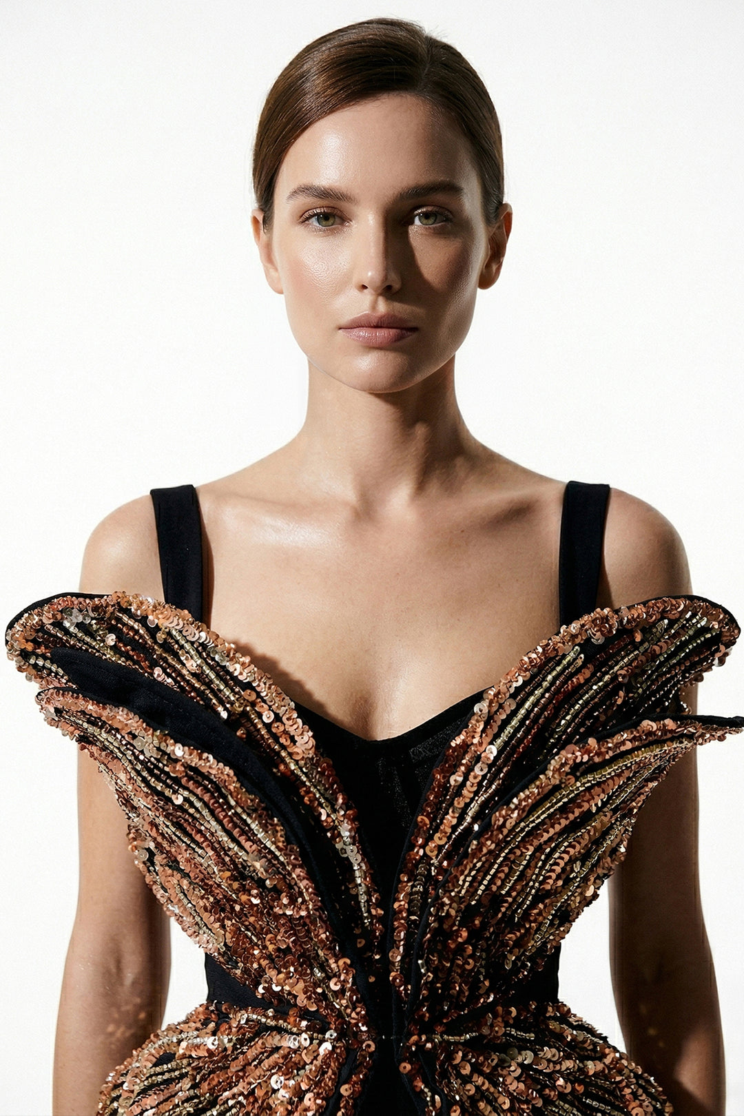 Avant-Garde 3D Sculptural Bodice Column Dress