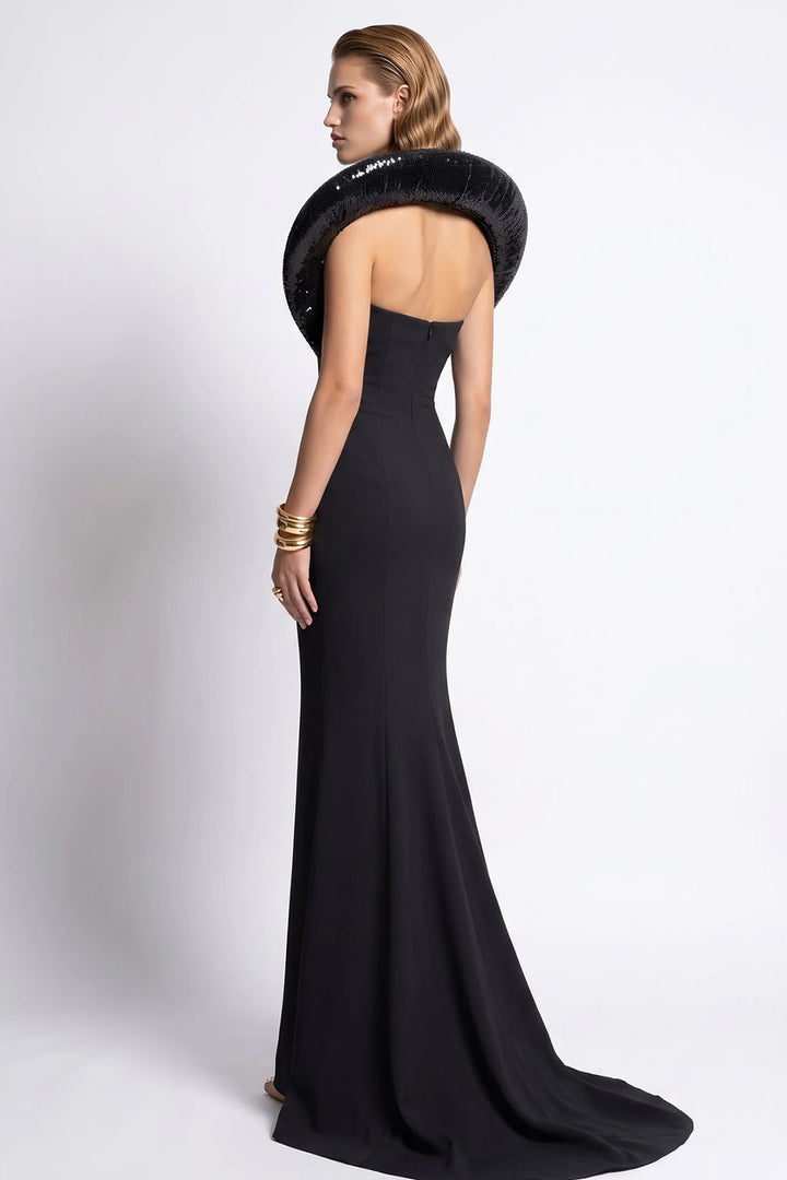 Strapless Mermaid Dress with Sculptural Halo Collar