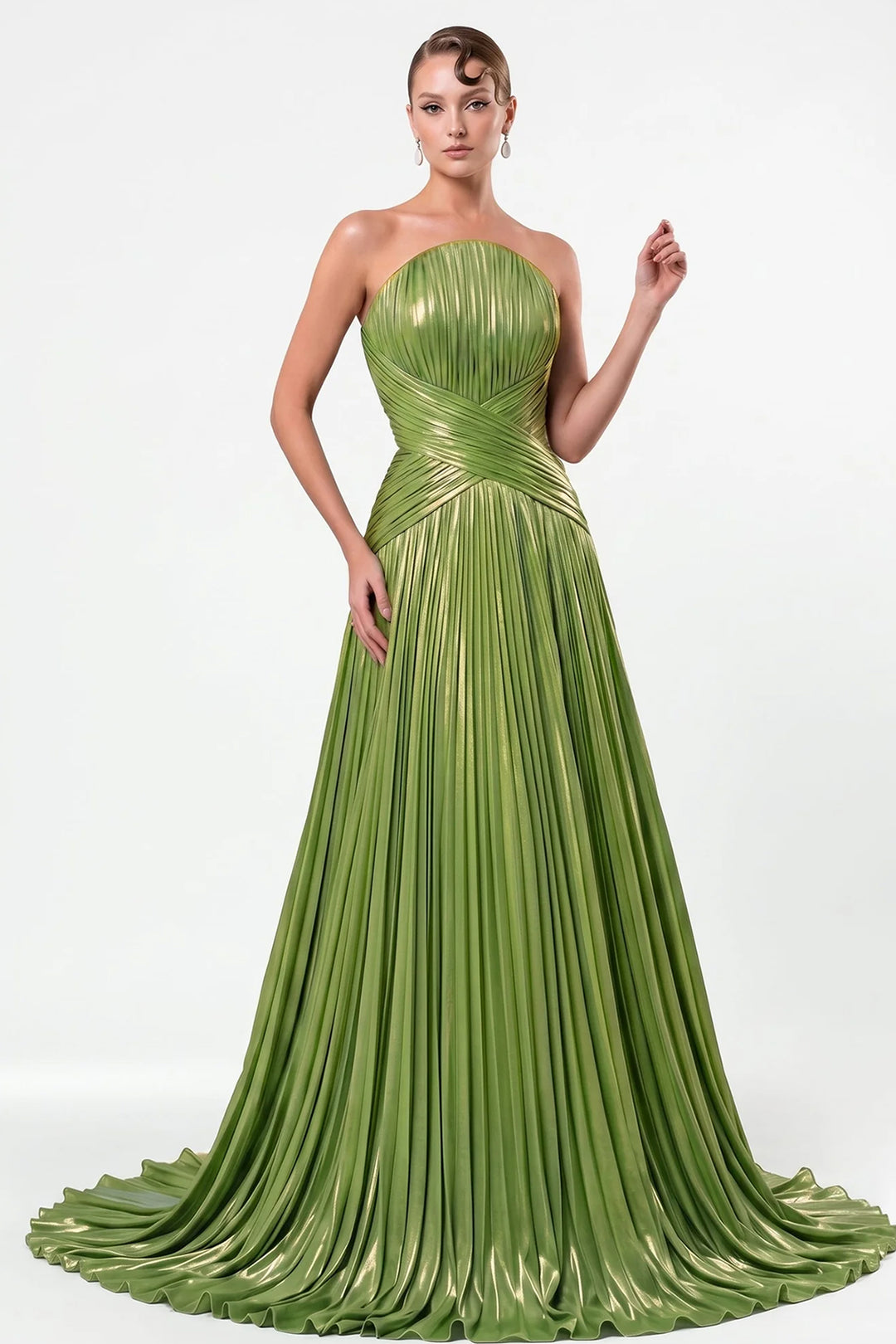 Strapless Neckline with Pleated A-Line Dress