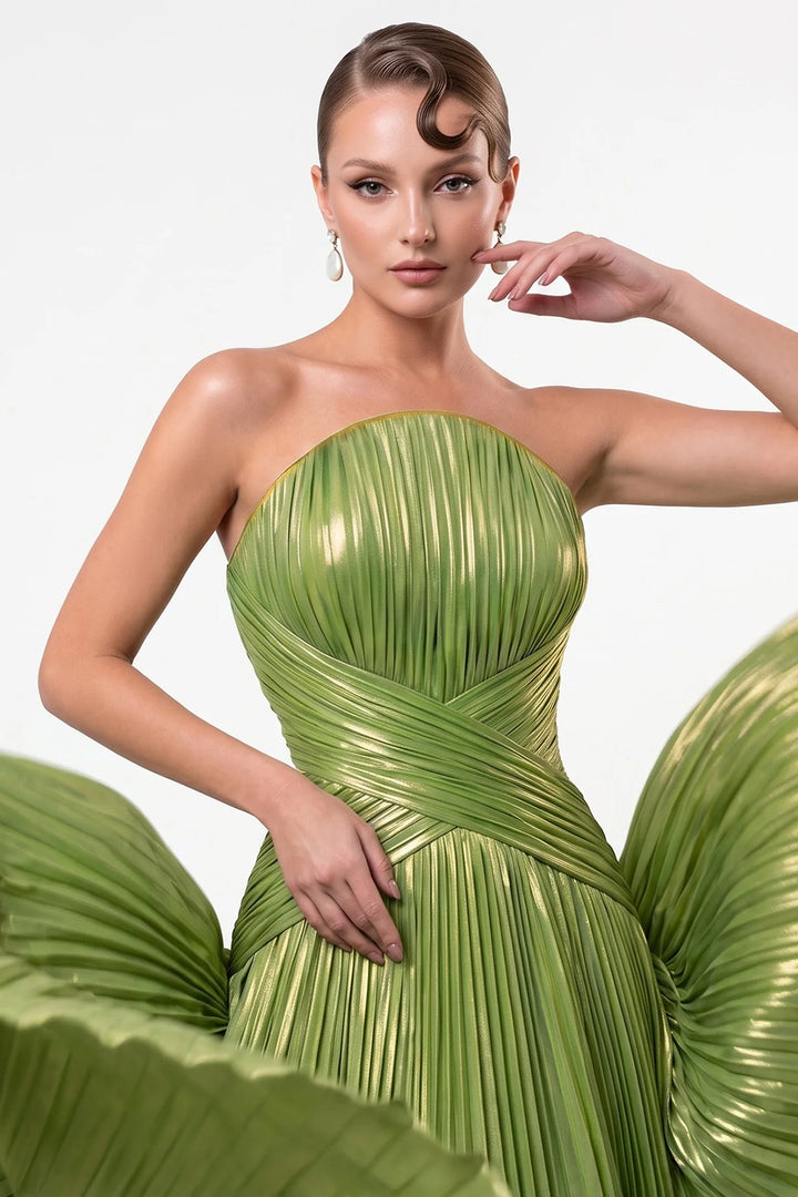 Strapless Neckline with Pleated A-Line Dress