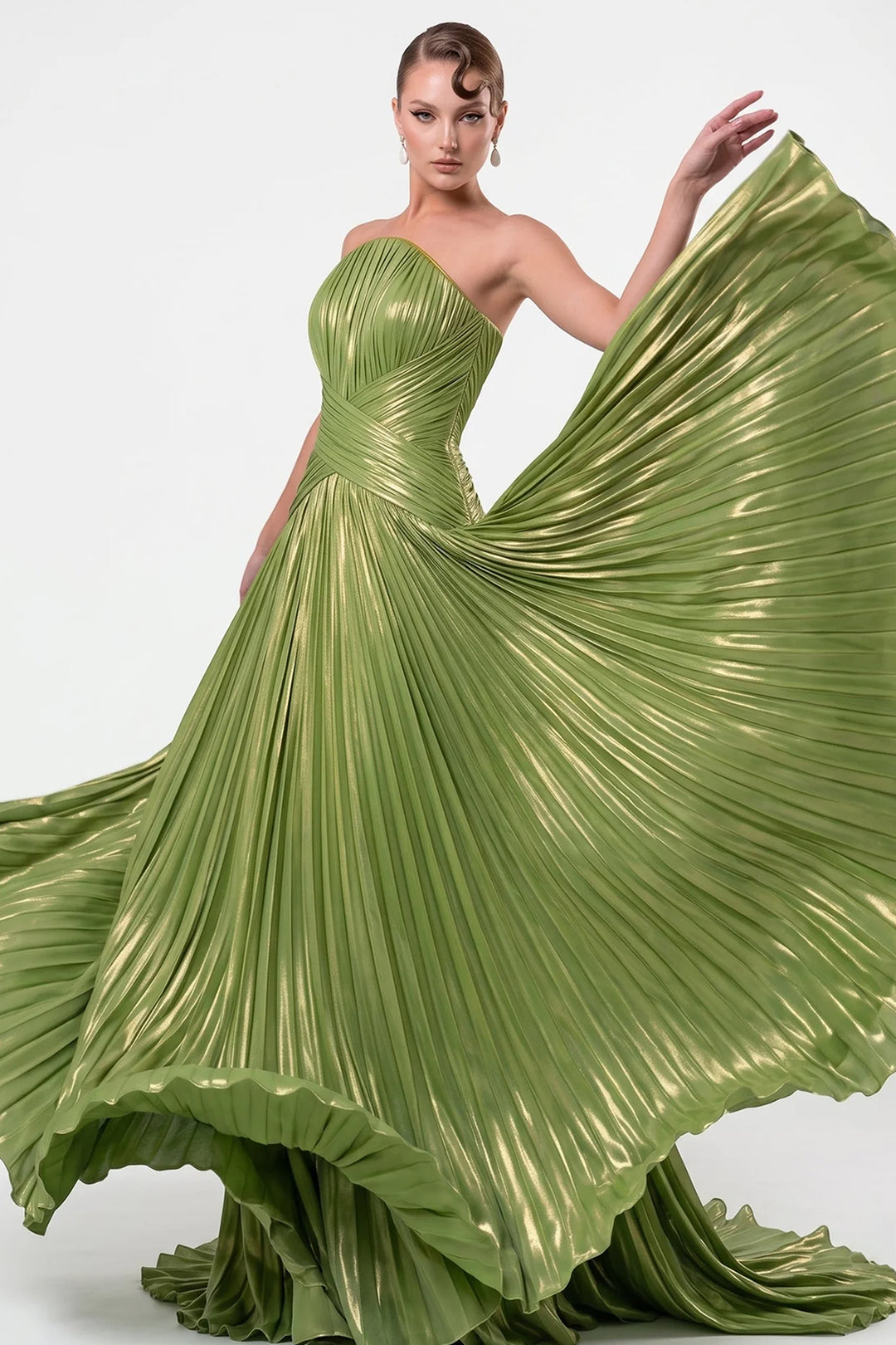 Strapless Neckline with Pleated A-Line Dress