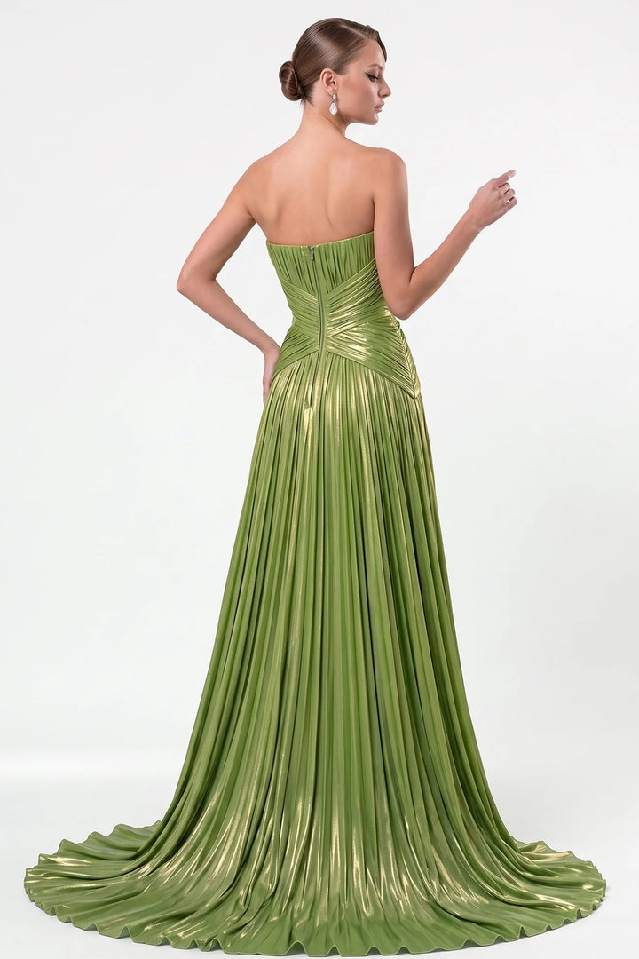 Strapless Neckline with Pleated A-Line Dress