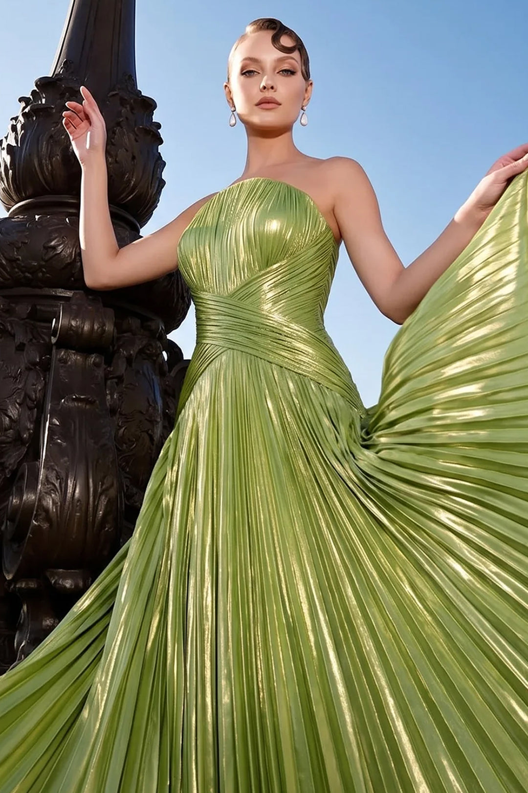 Strapless Neckline with Pleated A-Line Dress