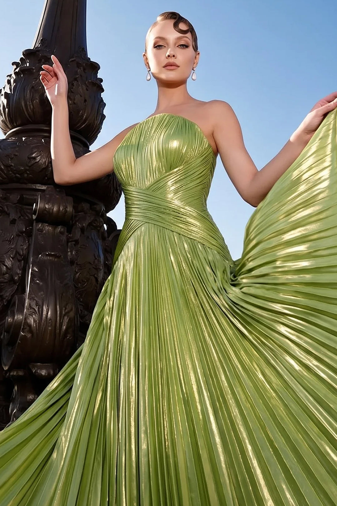 Strapless Neckline with Pleated A-Line Dress