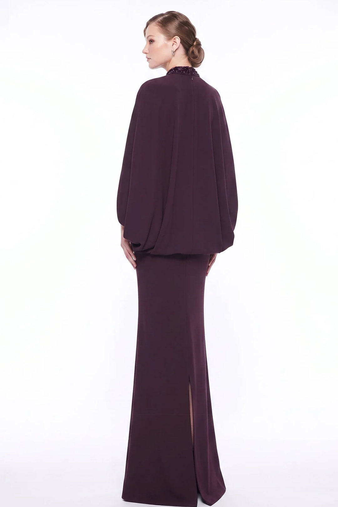 Beaded Halter Neckline Cape Column Dress