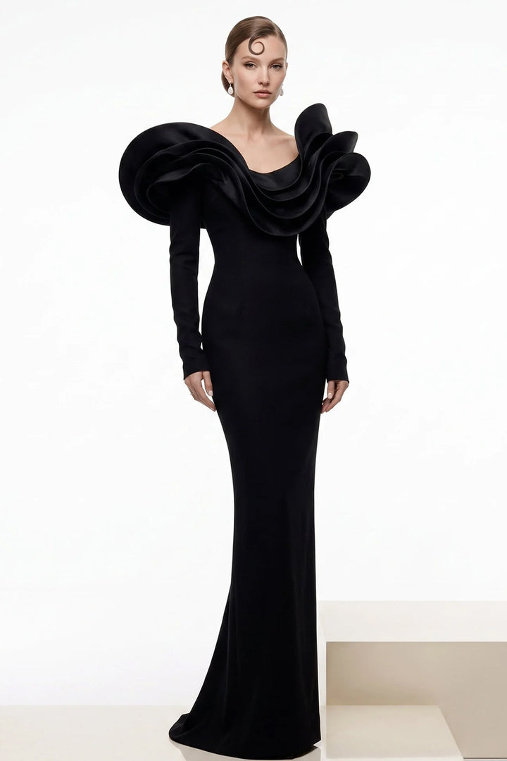 Architectural 3D Ruffled Column Long Dress