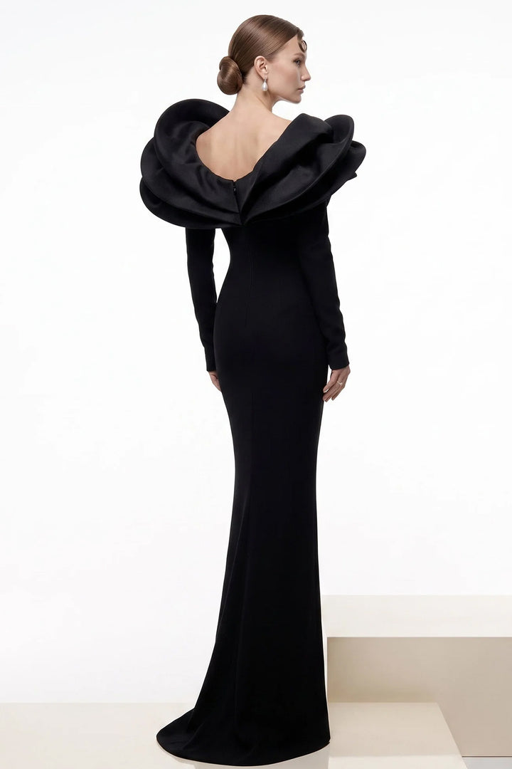 Architectural 3D Ruffled Column Long Dress