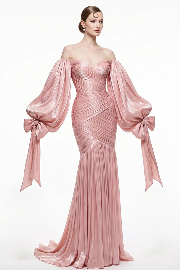 Off-The-Shoulder Sweetheart Mermaid Dress with Bow Sleeves