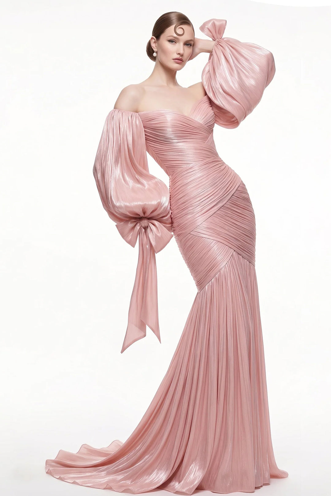 Off-The-Shoulder Sweetheart Mermaid Dress with Bow Sleeves