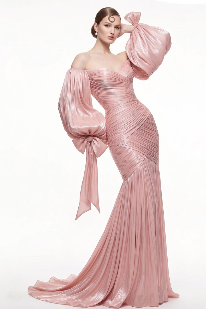 Off-The-Shoulder Sweetheart Mermaid Dress with Bow Sleeves
