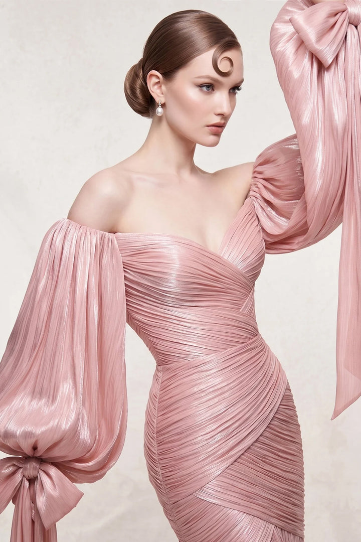 Off-The-Shoulder Sweetheart Mermaid Dress with Bow Sleeves