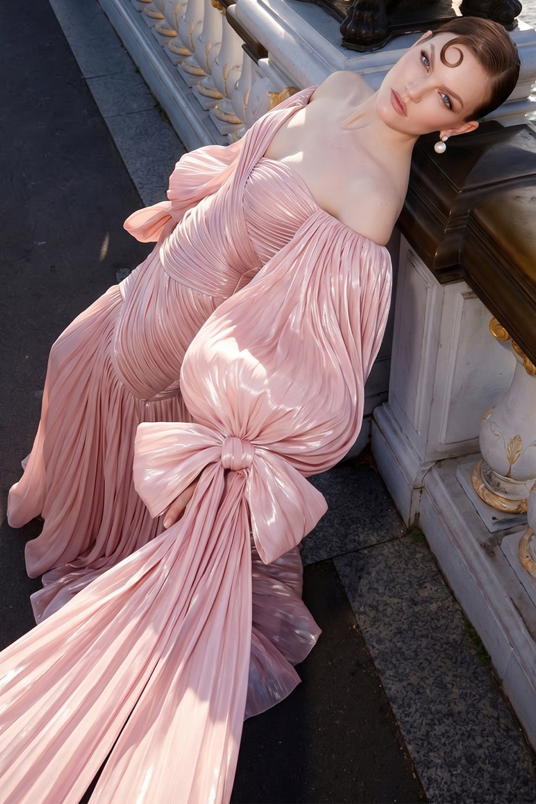 Off-The-Shoulder Sweetheart Mermaid Dress with Bow Sleeves