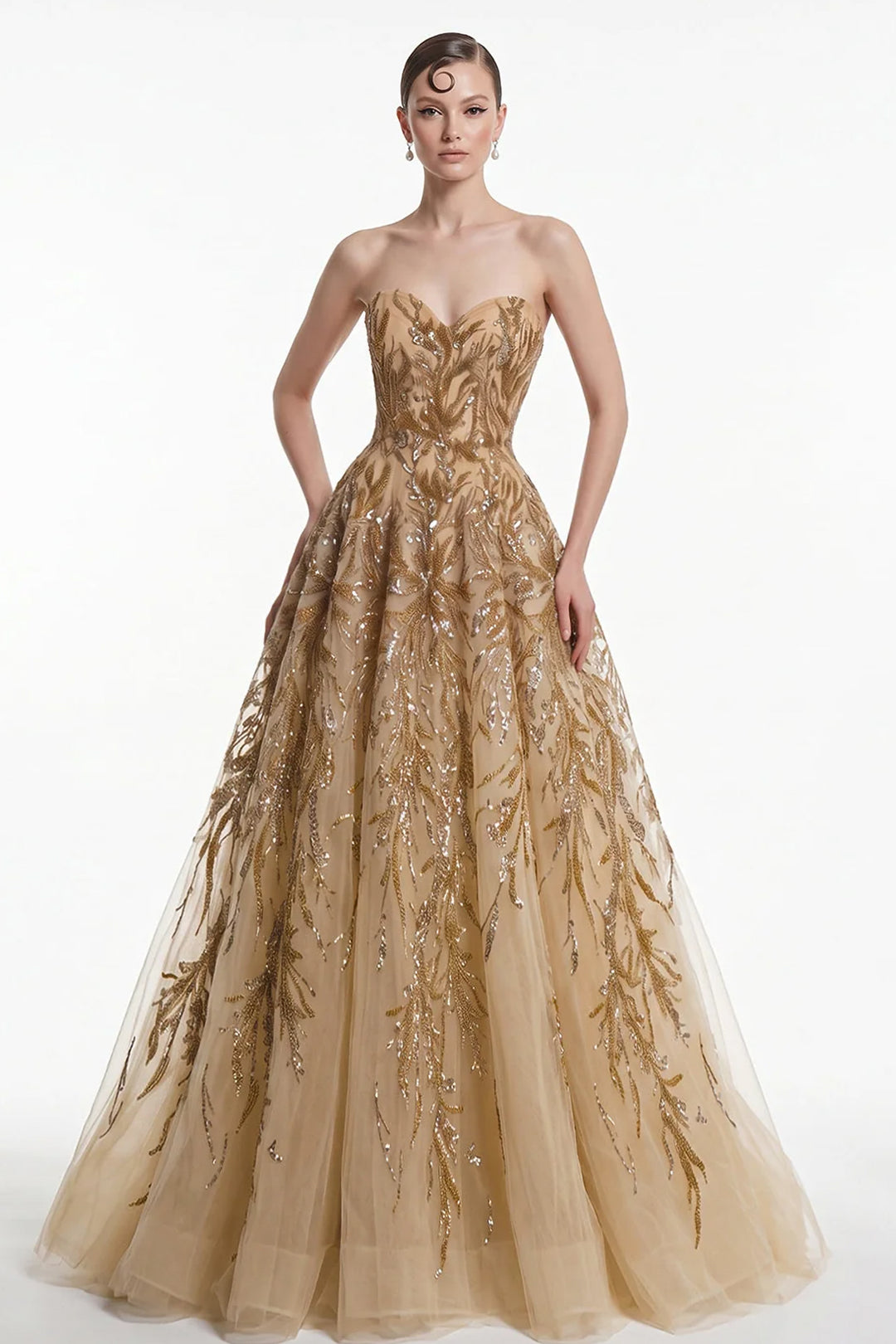 Sequinned Strapless Sweetheart with A-Line Dress