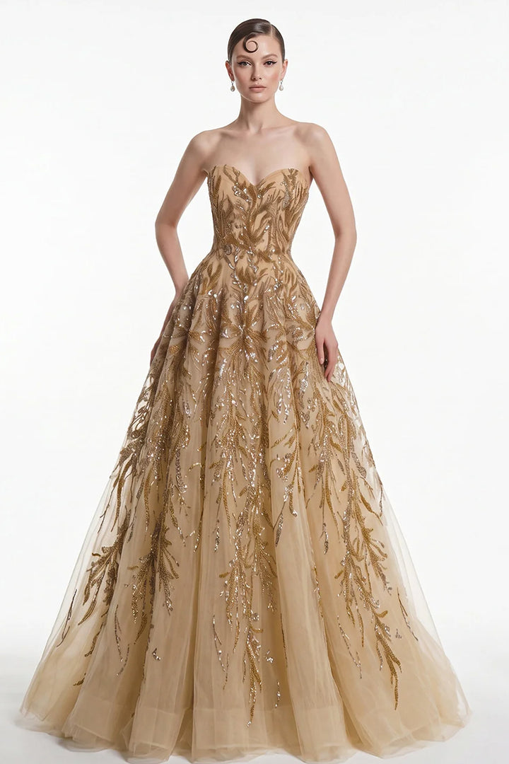 Sequinned Strapless Sweetheart with A-Line Dress