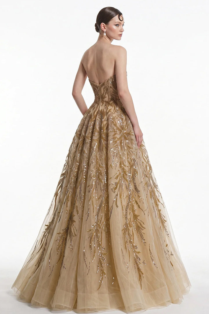 Sequinned Strapless Sweetheart with A-Line Dress