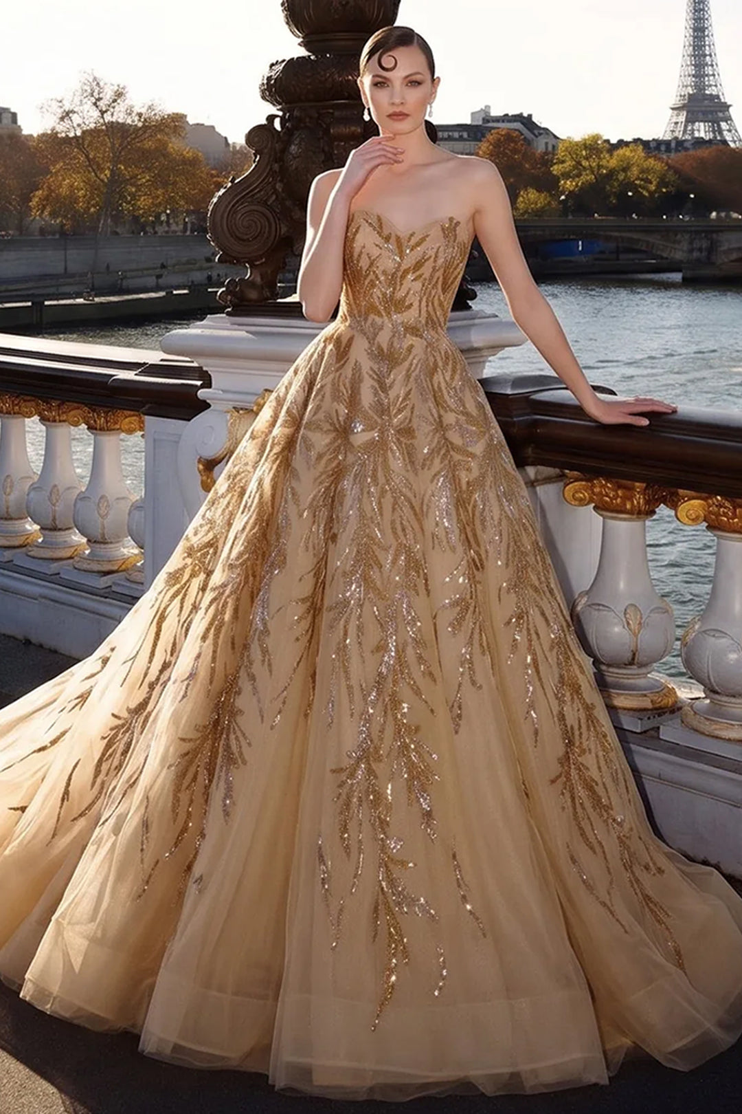 Sequinned Strapless Sweetheart with A-Line Dress
