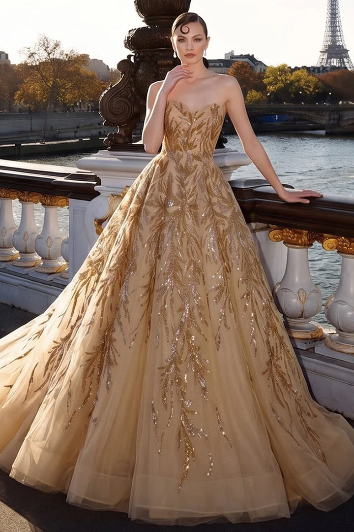 Sequinned Strapless Sweetheart with A-Line Dress