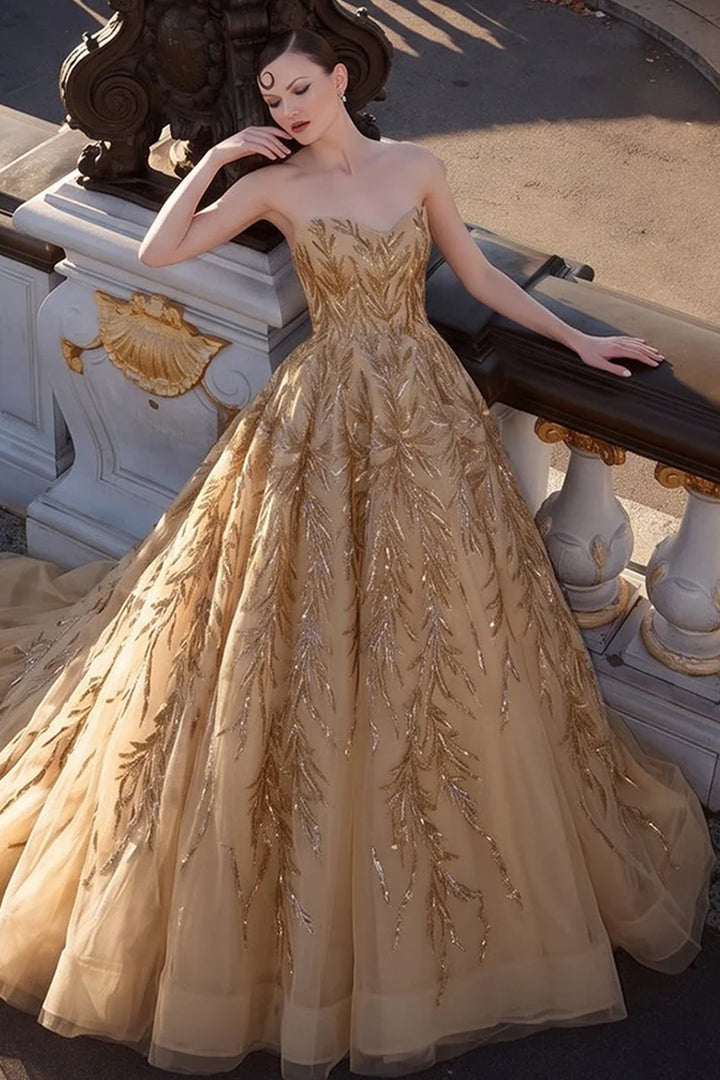 Sequinned Strapless Sweetheart with A-Line Dress