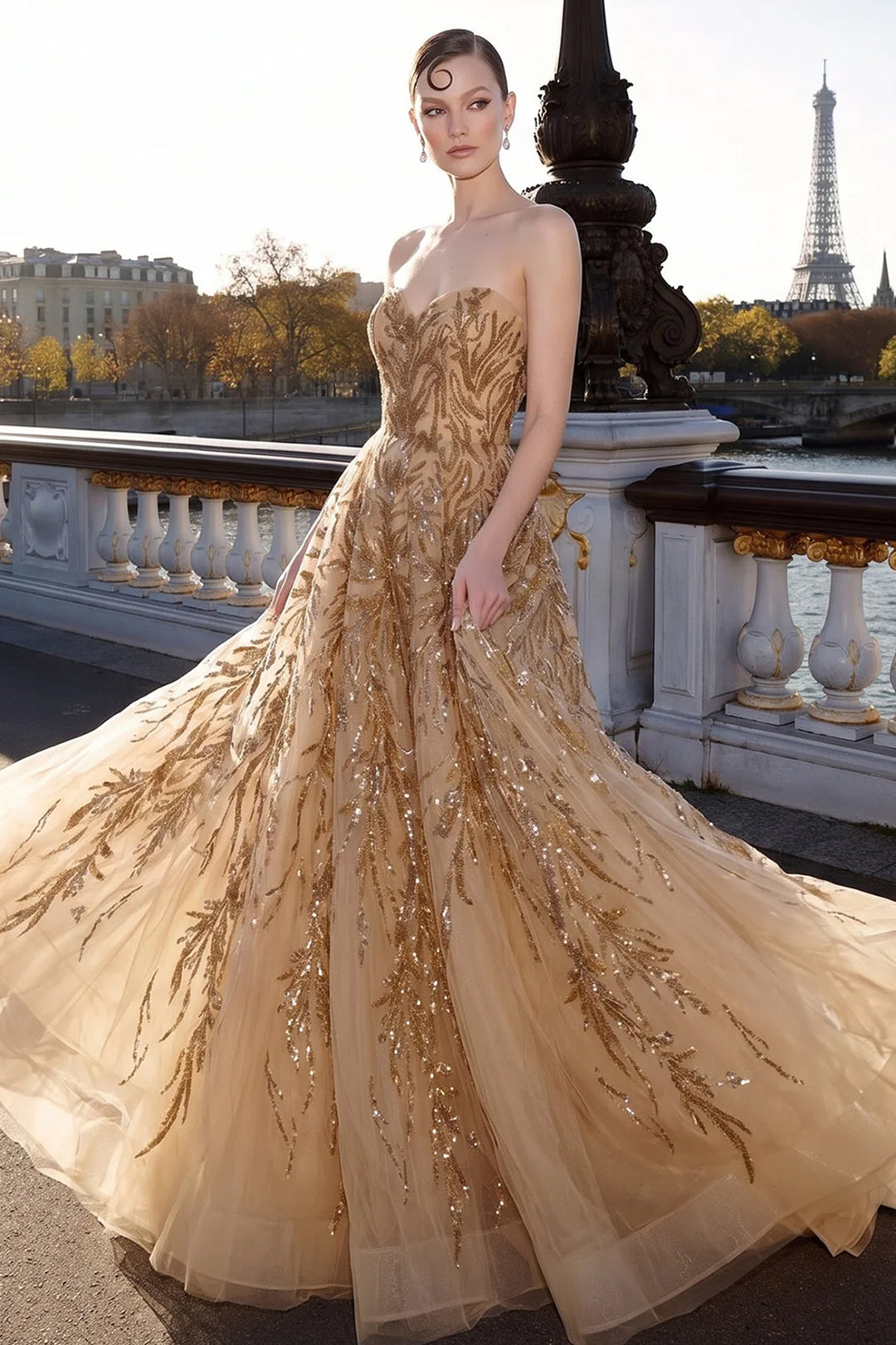 Sequinned Strapless Sweetheart with A-Line Dress