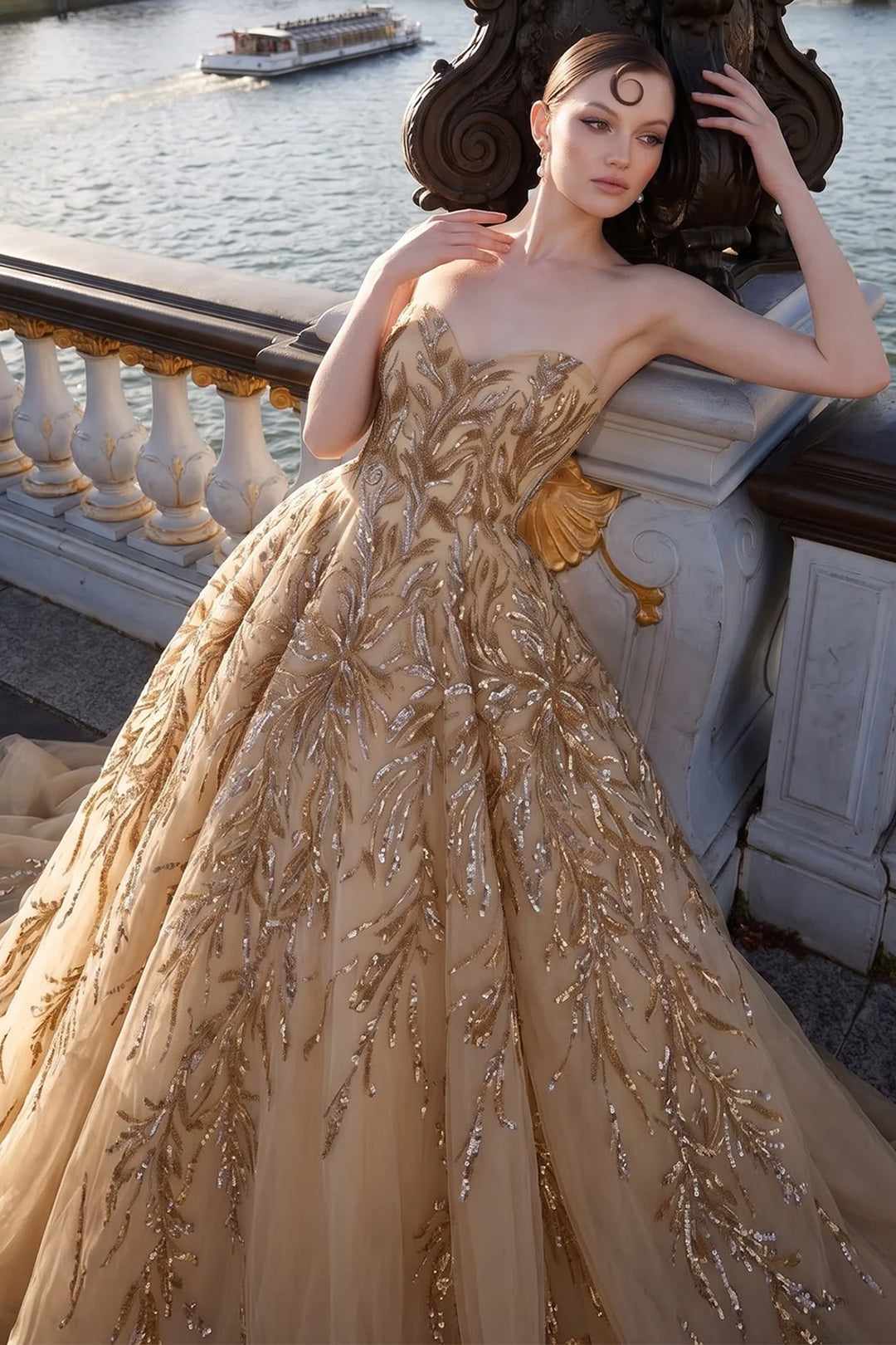 Sequinned Strapless Sweetheart with A-Line Dress