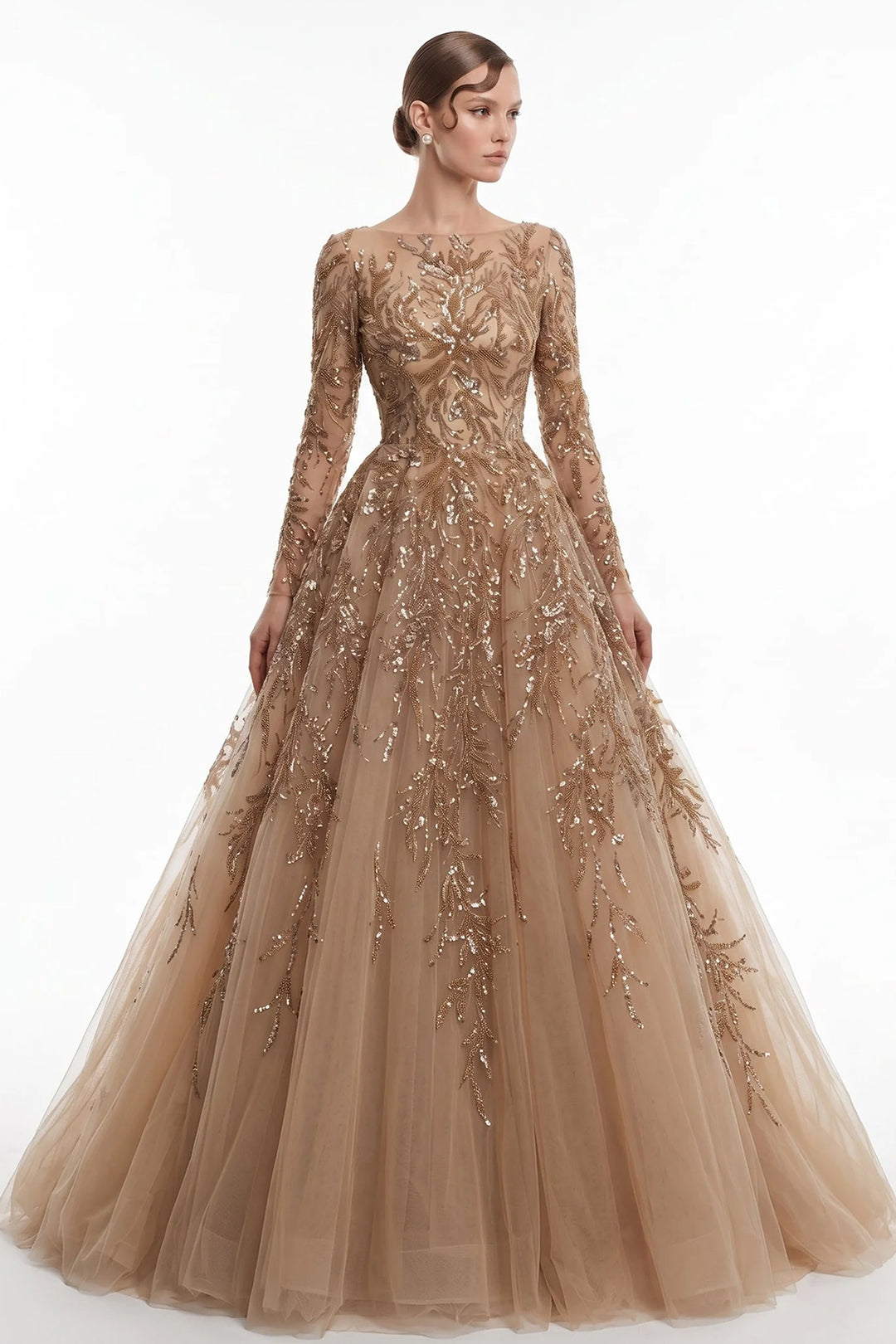 Botanical Long Sleeve Illusion with A-Line Dress