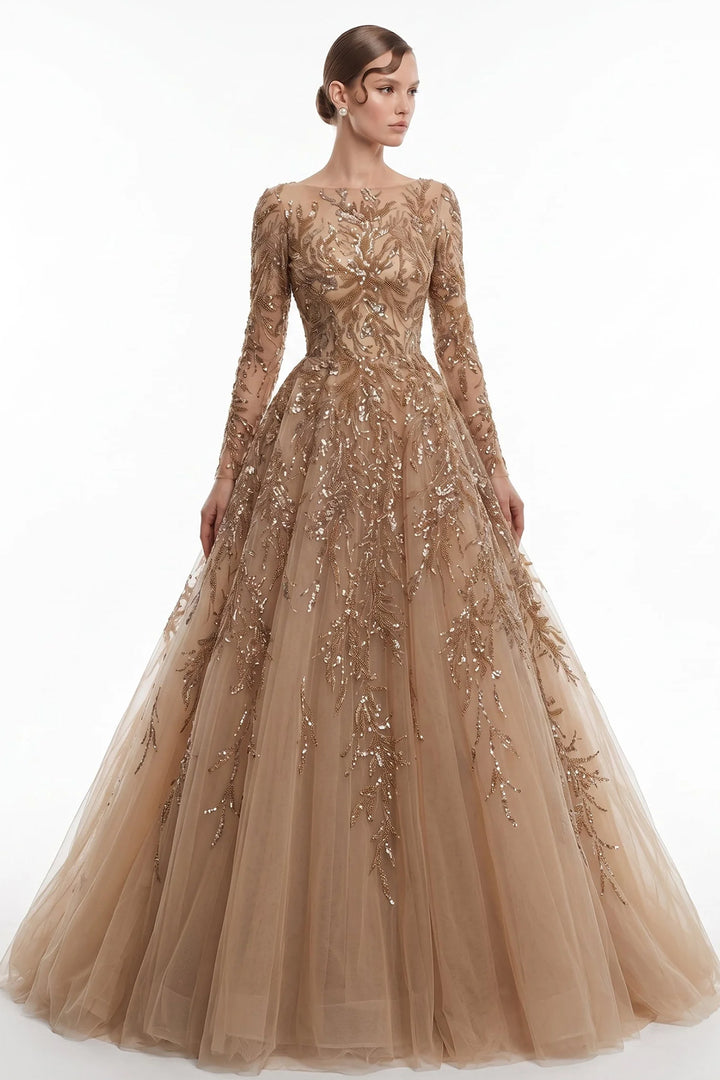 Botanical Long Sleeve Illusion with A-Line Dress