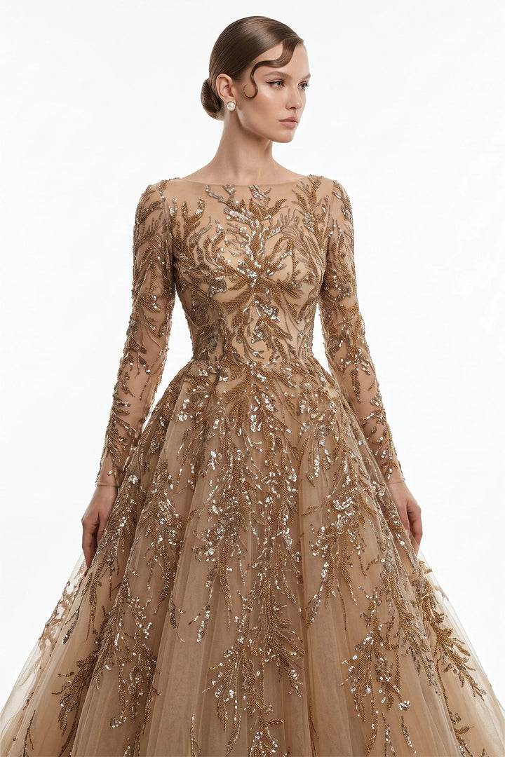 Botanical Long Sleeve Illusion with A-Line Dress
