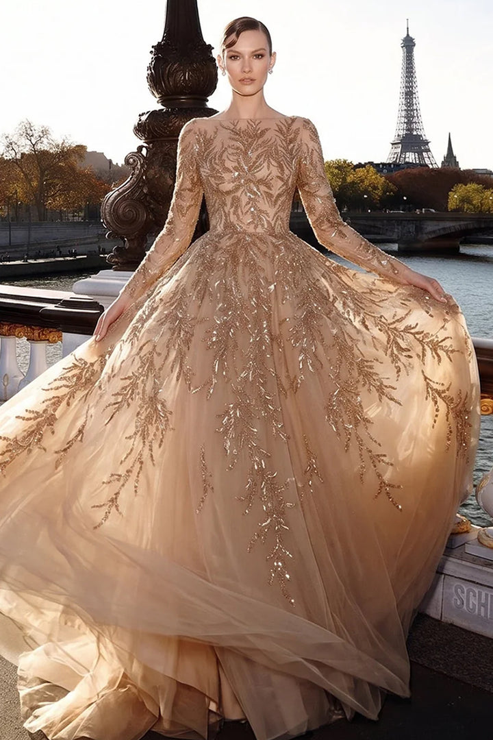 Botanical Long Sleeve Illusion with A-Line Dress