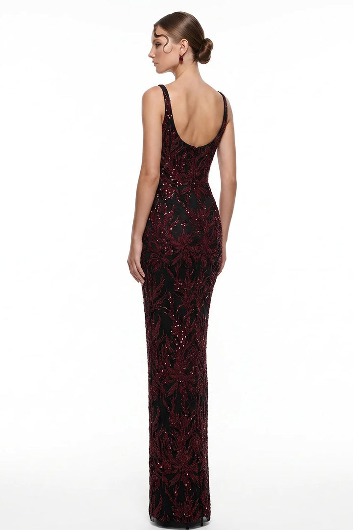 Embellished Botanical Sheath with Column Dress