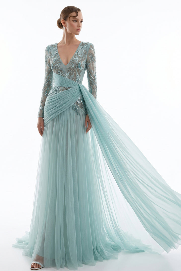 Embellished V-Neckline with A-Line Dress