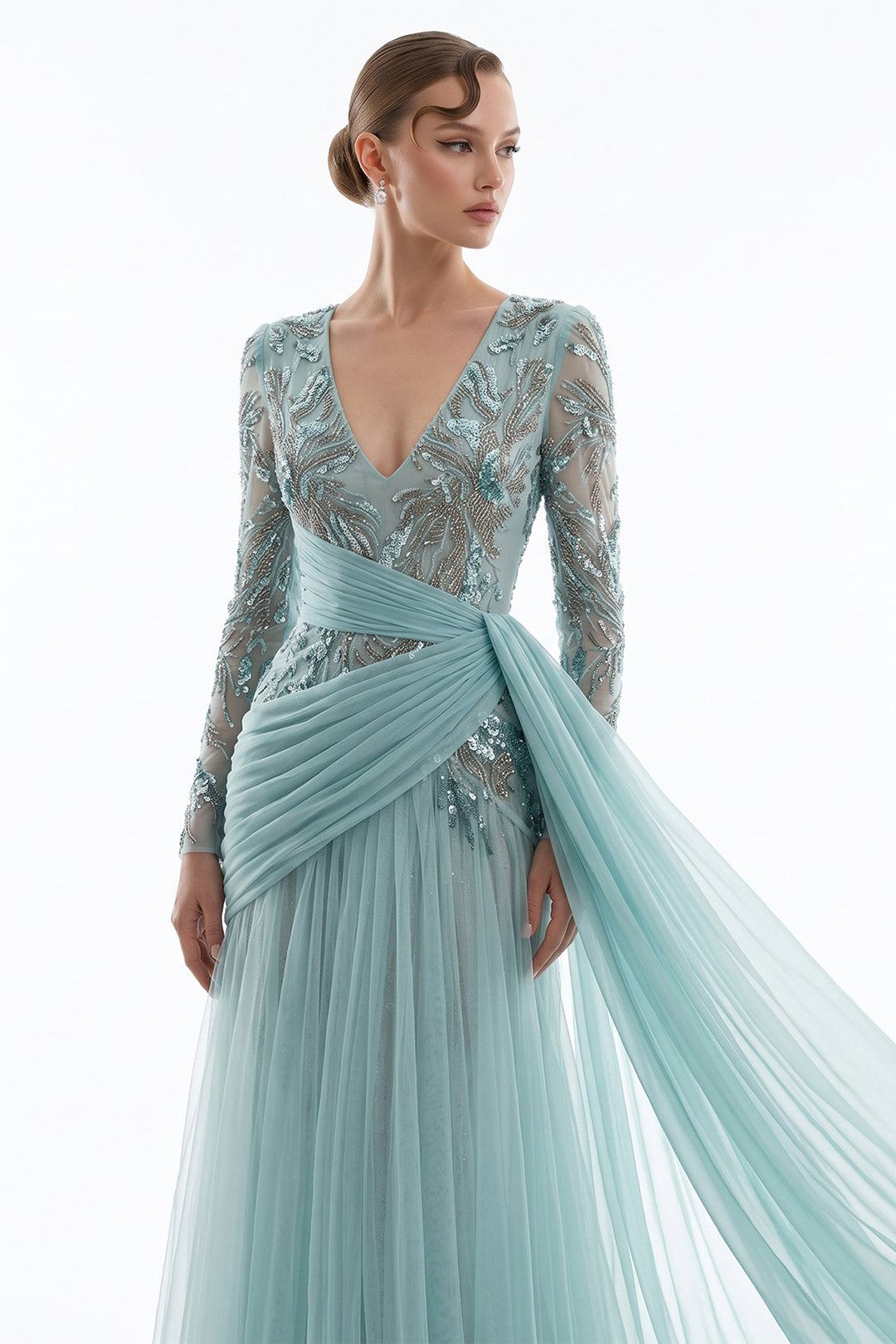 Embellished V-Neckline with A-Line Dress
