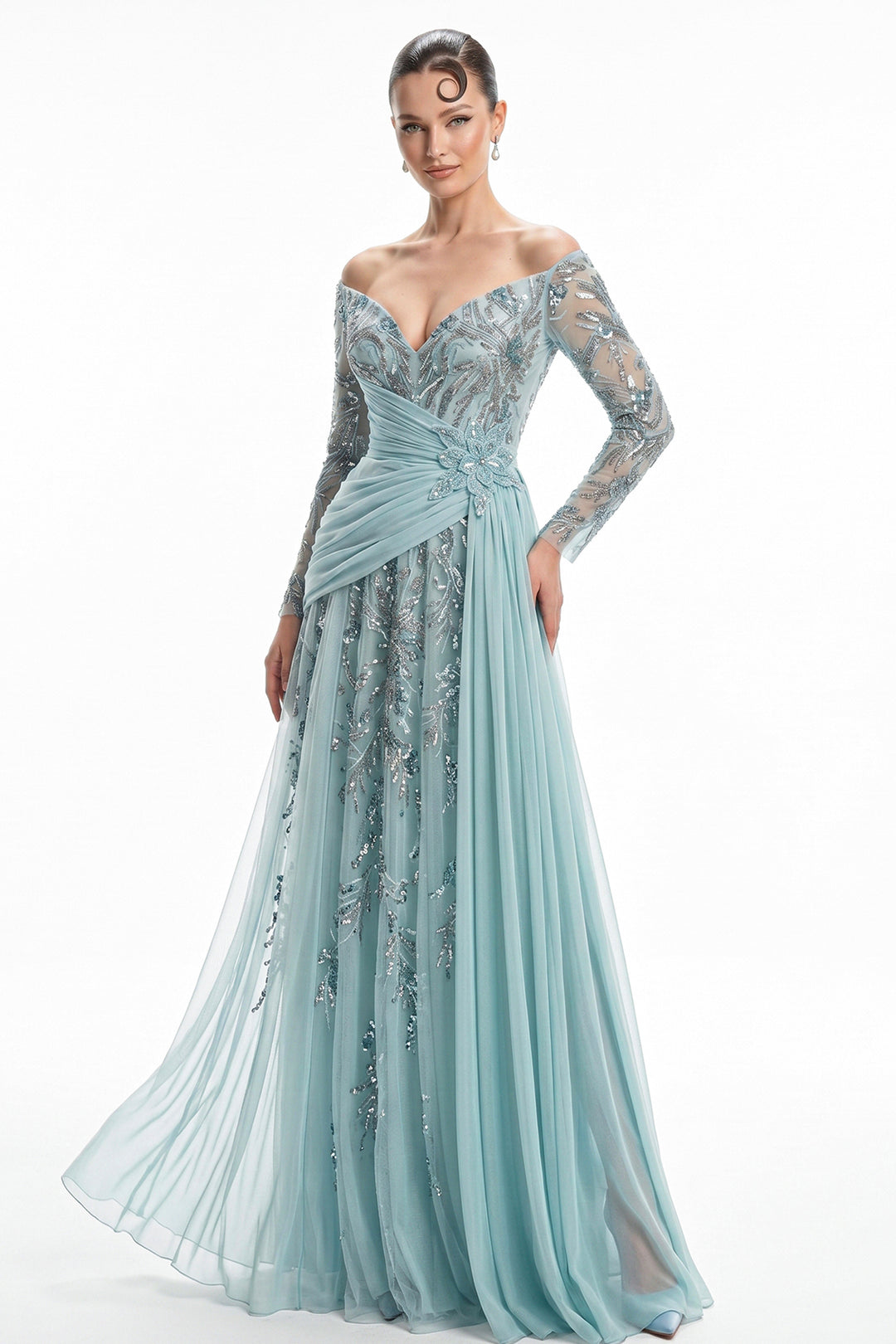 Off-The-Shoulder Floral Appliqué with A-Line Dress