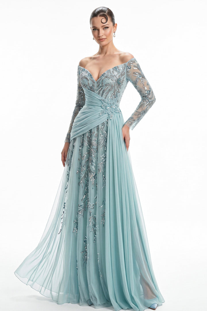 Off-The-Shoulder Floral Appliqué with A-Line Dress