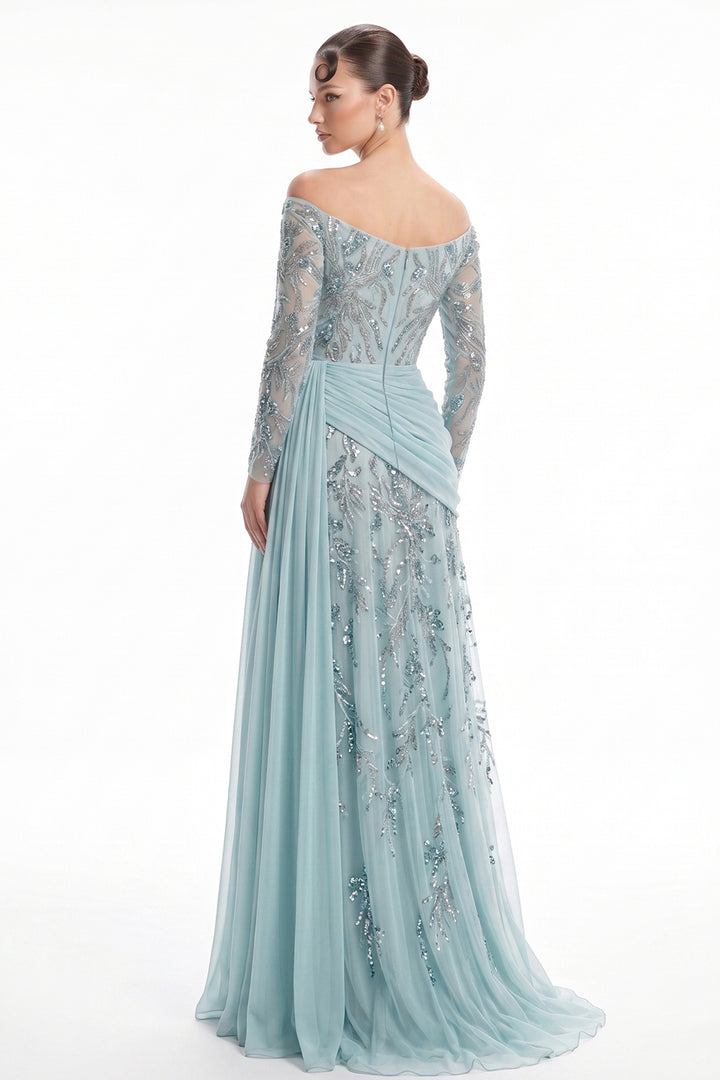 Off-The-Shoulder Floral Appliqué with A-Line Dress