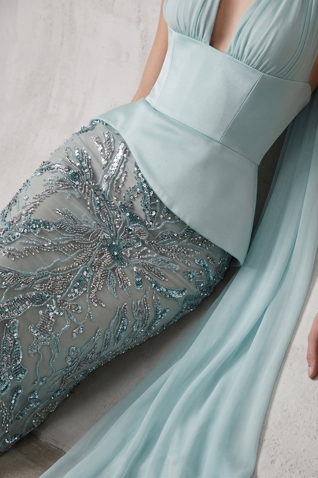Plunging V-Neckline Cape with Column Dress