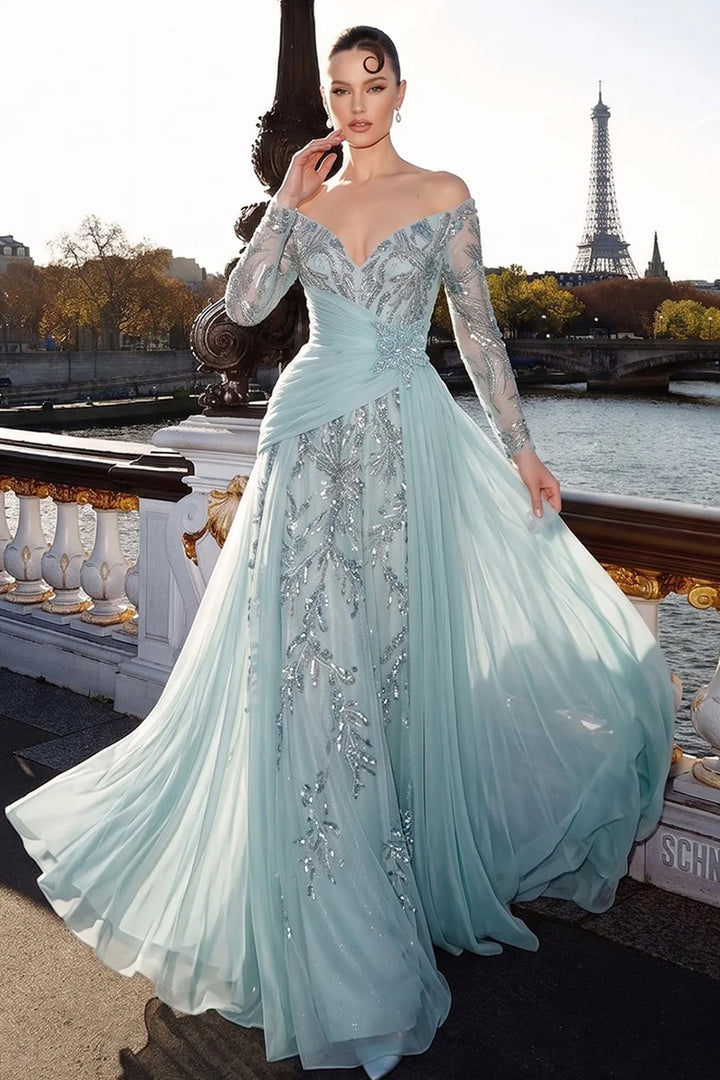 Off-The-Shoulder Floral Appliqué with A-Line Dress