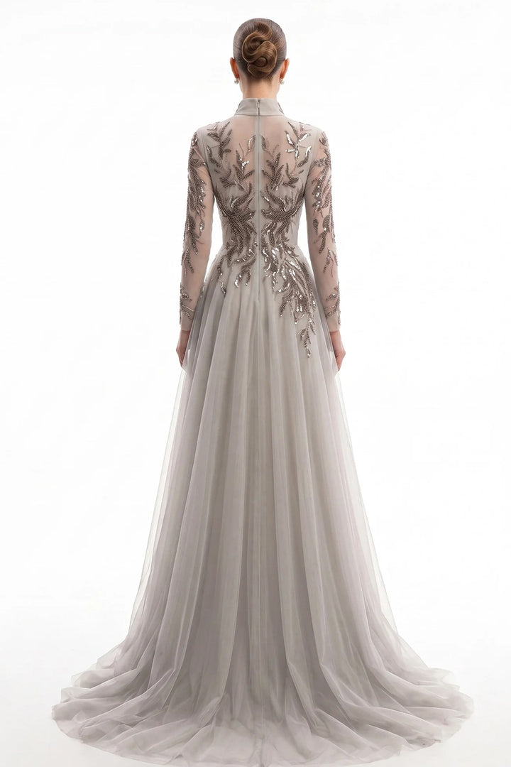 Embellished Botanical with Long-Sleeve Dress
